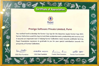 Prorigo awarded by Paani Foundation for best mobile application delivery in time